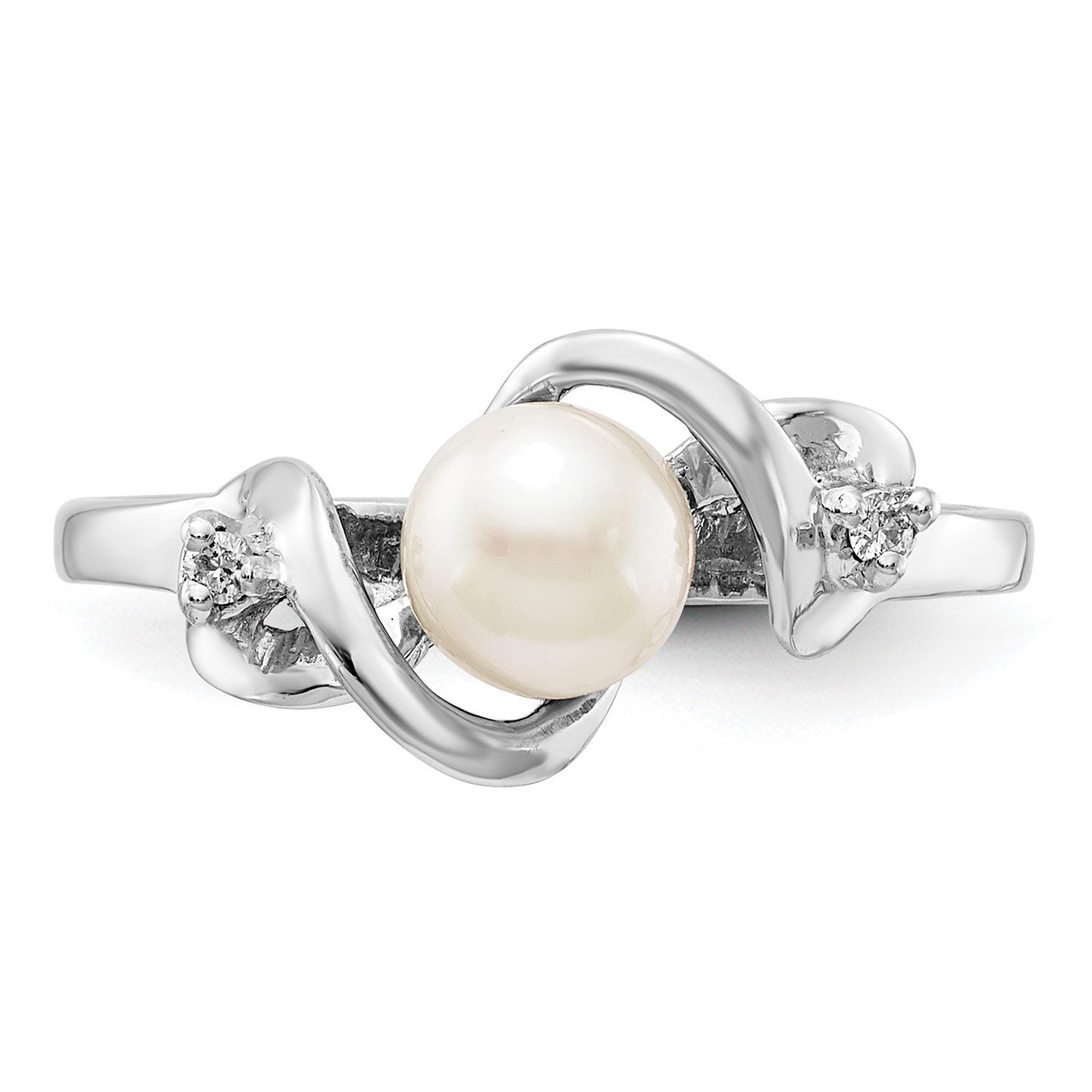 14k White Gold 5.5mm FW Cultured Pearl AAA Diamond ring-3