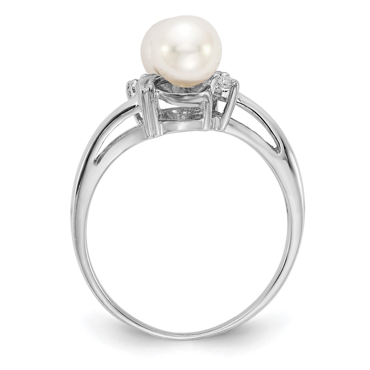 14k White Gold 5.5mm FW Cultured Pearl VS Diamond ring-1
