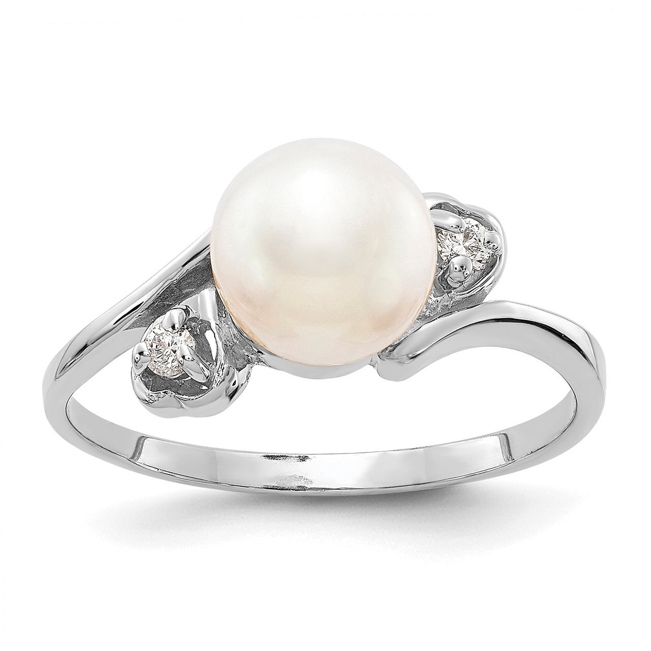 14k White Gold 7mm FW Cultured Pearl AA Diamond ring