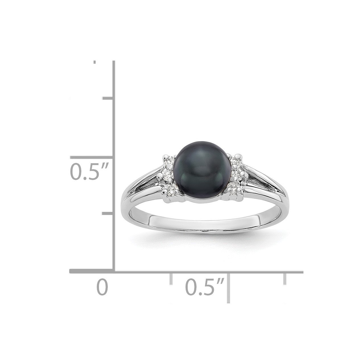 14k White Gold 6mm Black FW Cultured Pearl VS Diamond ring-1