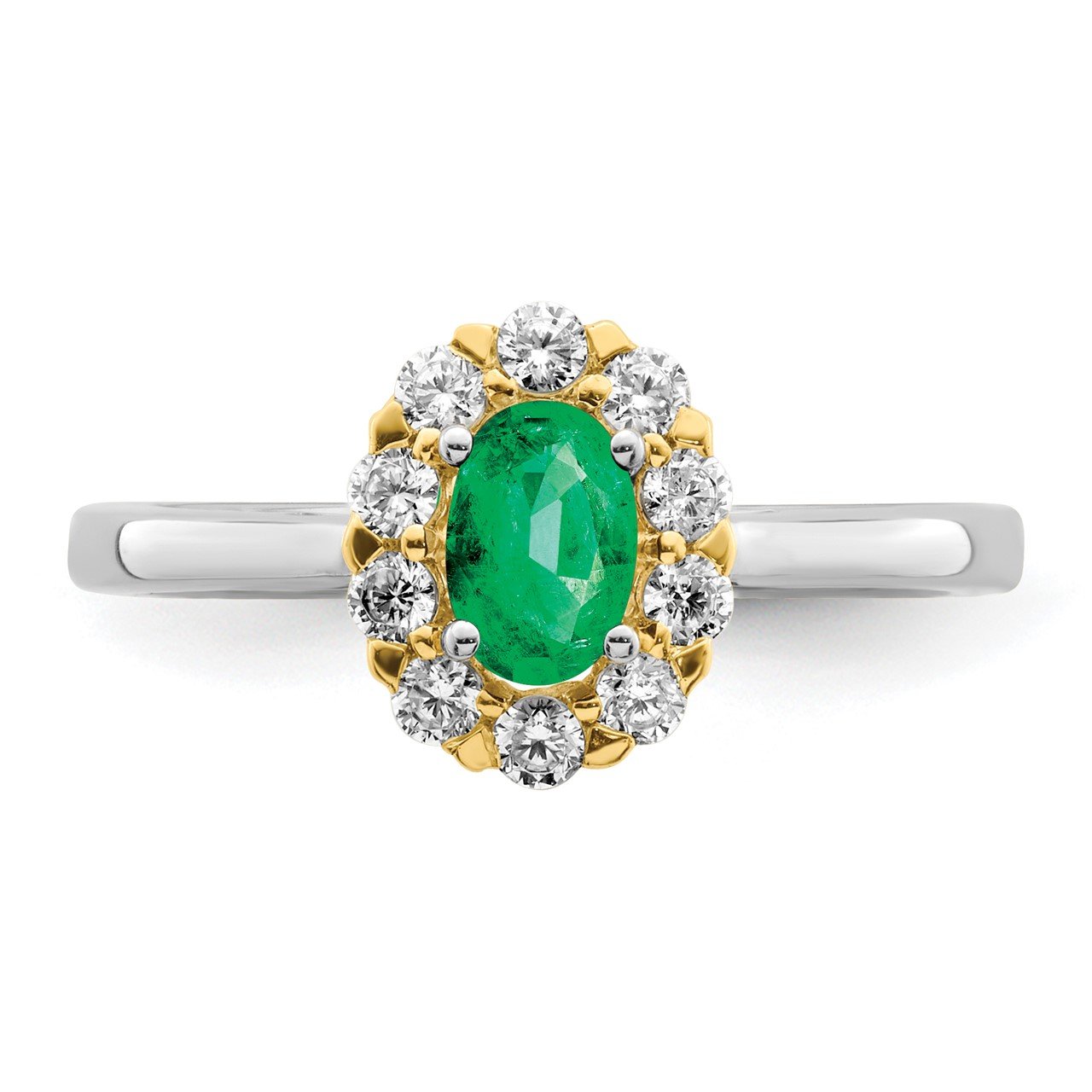 14k Two-tone Emerald and Diamond Halo Ring-4