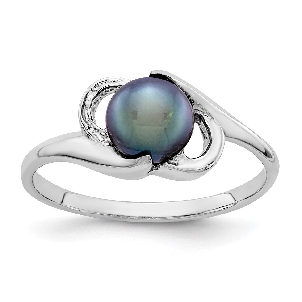14k White Gold 5.5mm Black FW Cultured Pearl ring-0