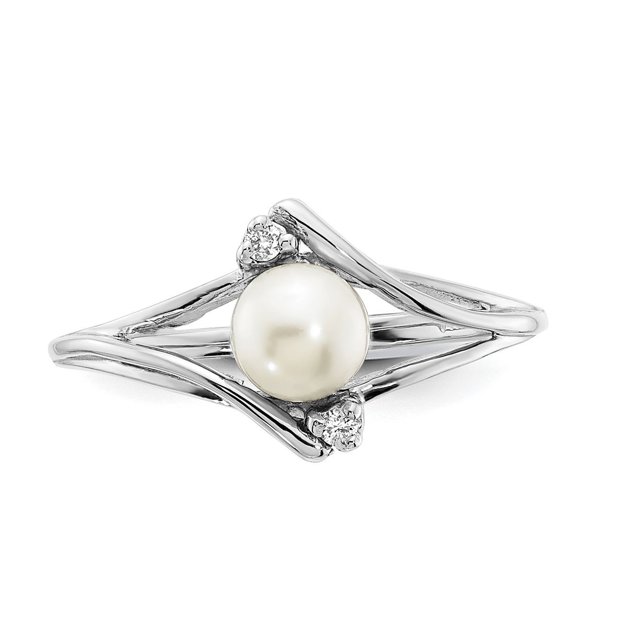 14k White Gold 5mm FW Cultured Pearl AAA Diamond ring-4
