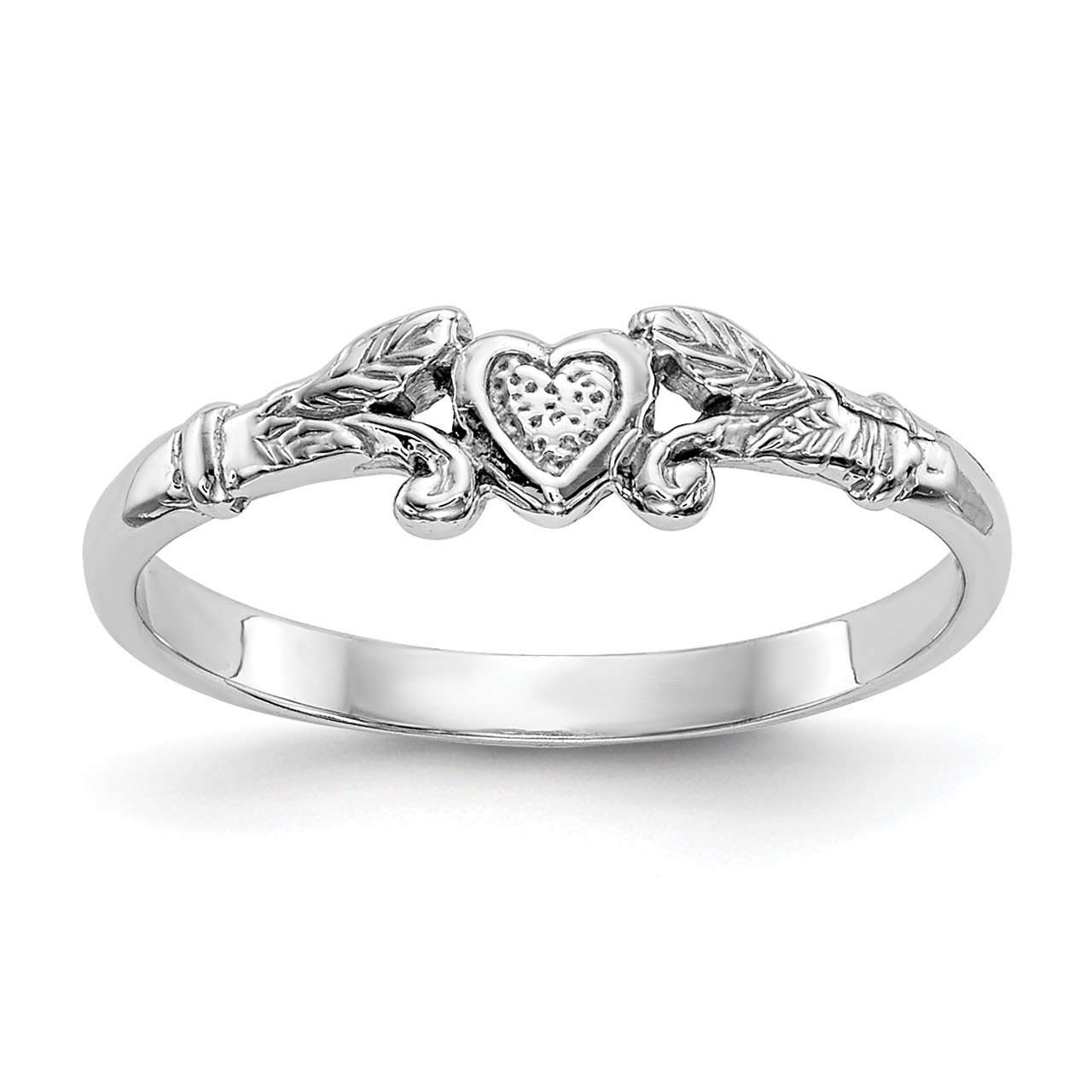 14K White Gold Textured Mini Heart Baby Ring