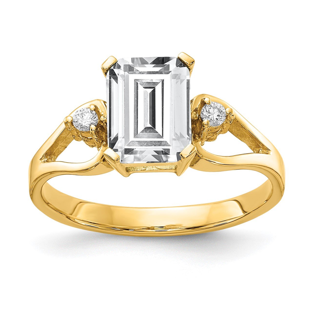 14k 8x6mm Emerald Cut Cubic Zirconia A Diamond Ring
