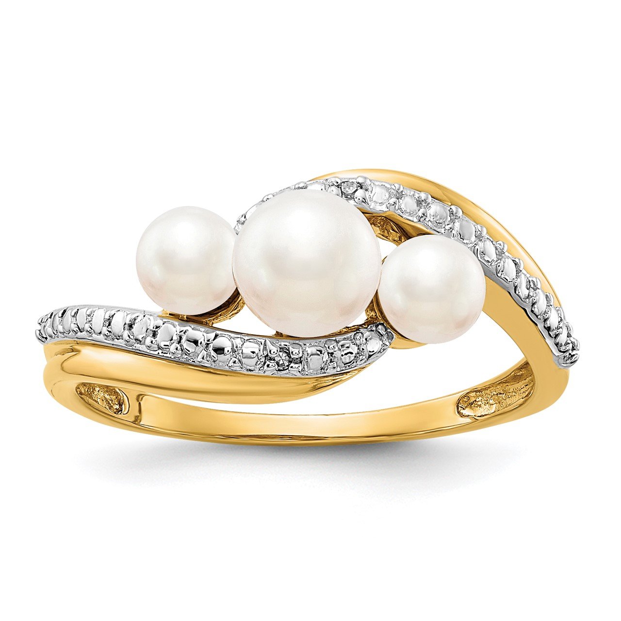 14k Diamond and FW Cultured 3-Pearl Bypass Ring