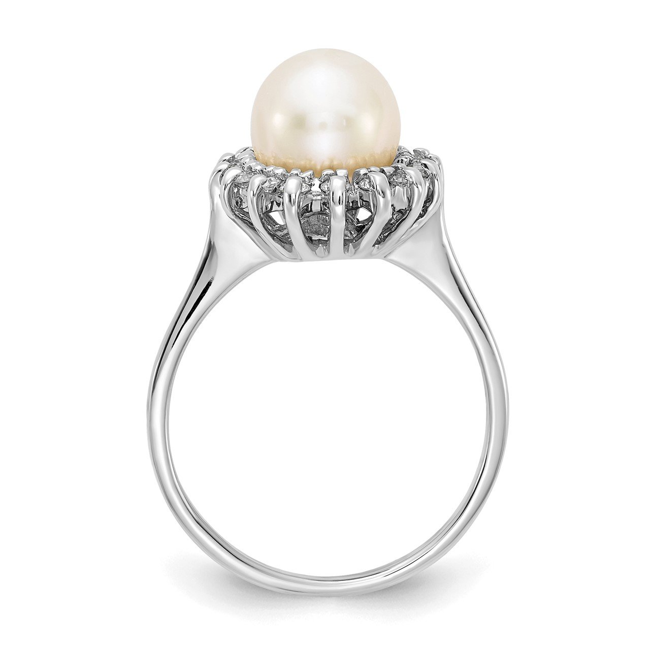 14k White Gold 7.5mm FW Cultured Pearl VS Diamond ring-1