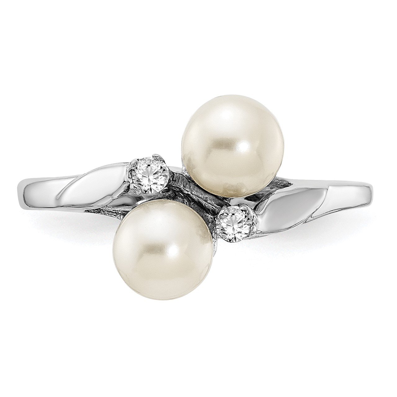 14k White Gold 5mm FW Cultured Pearl VS Diamond ring-4