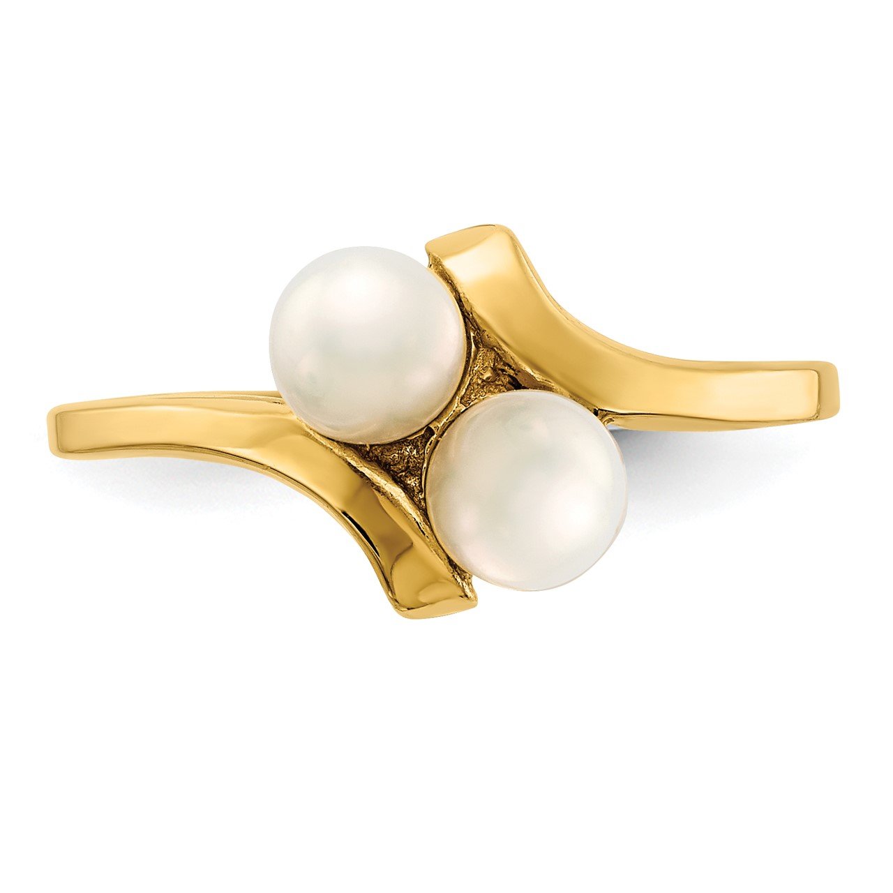 14K 4-5mm White Button Freshwater Cultured 2 Pearl Ring-4