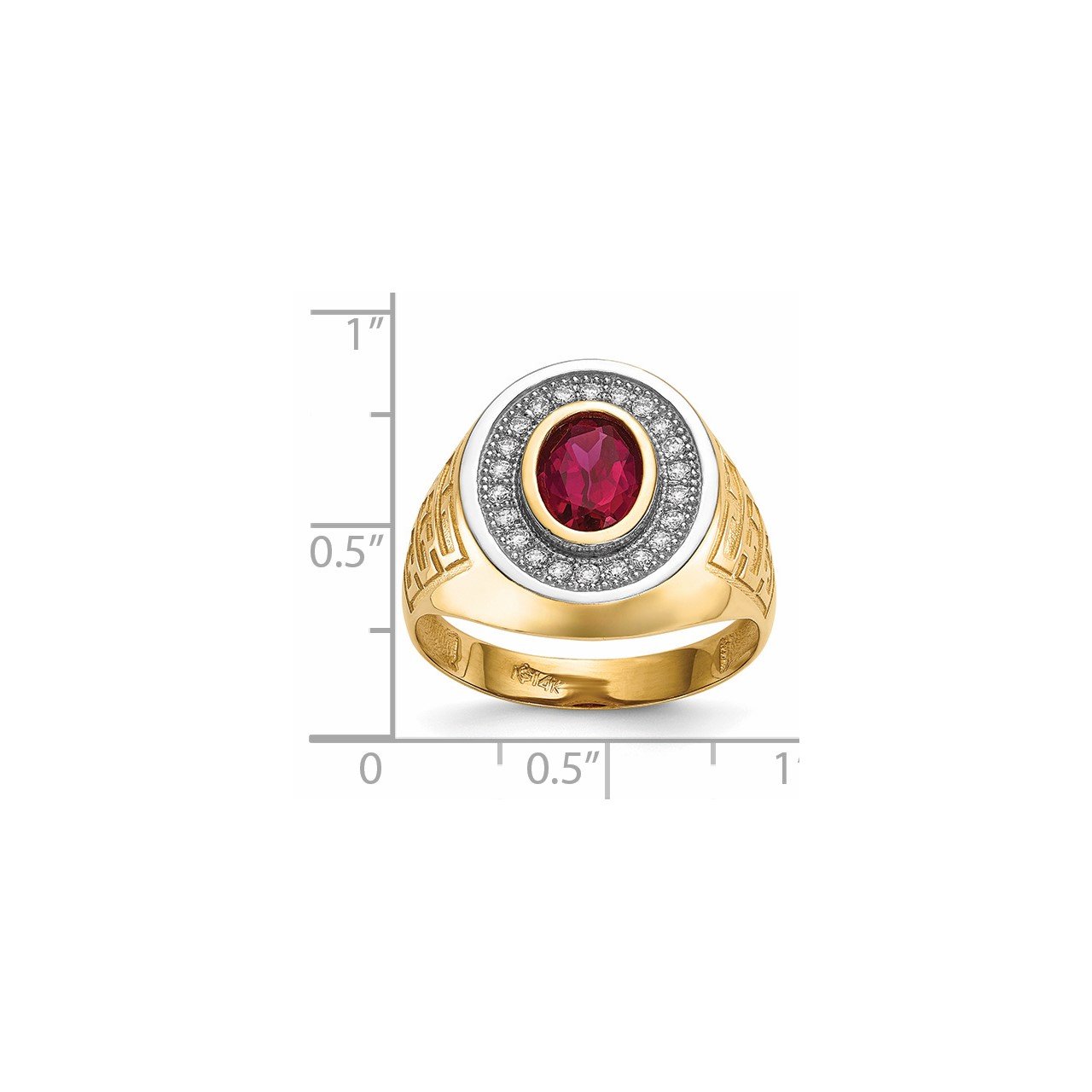 14k with Rhodium CZ and Oval Red CZ Mens Ring-3