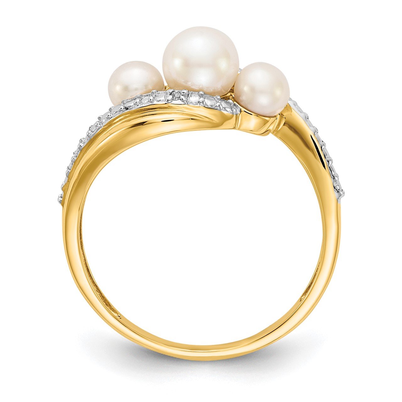 14k Diamond and FW Cultured 3-Pearl Bypass Ring-1