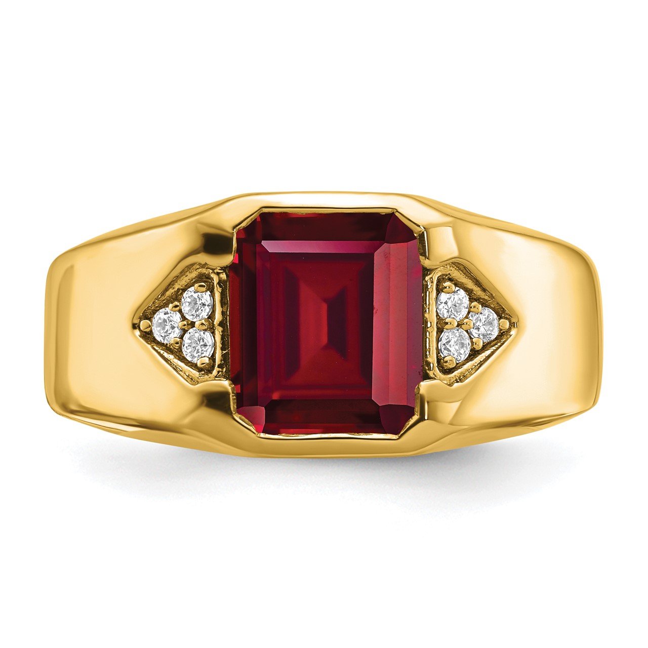 14k Emerald-cut Created Ruby and Diamond Mens Ring-4