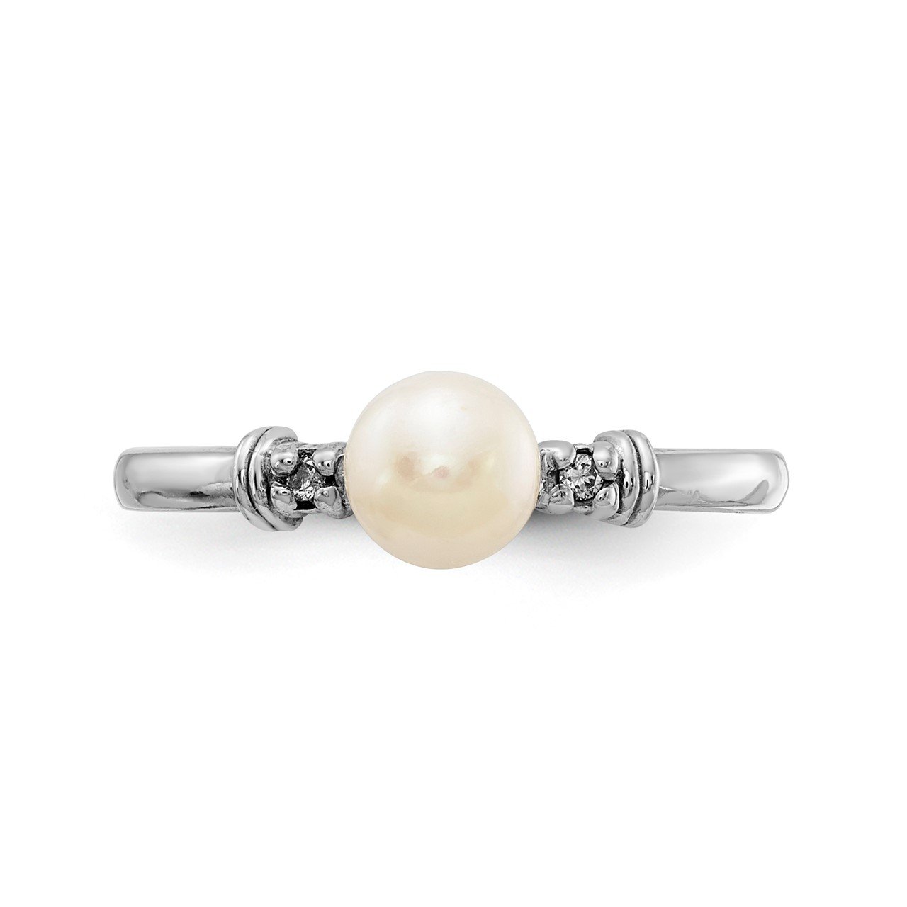 14k White Gold 5mm FW Cultured Pearl AA Diamond ring-3