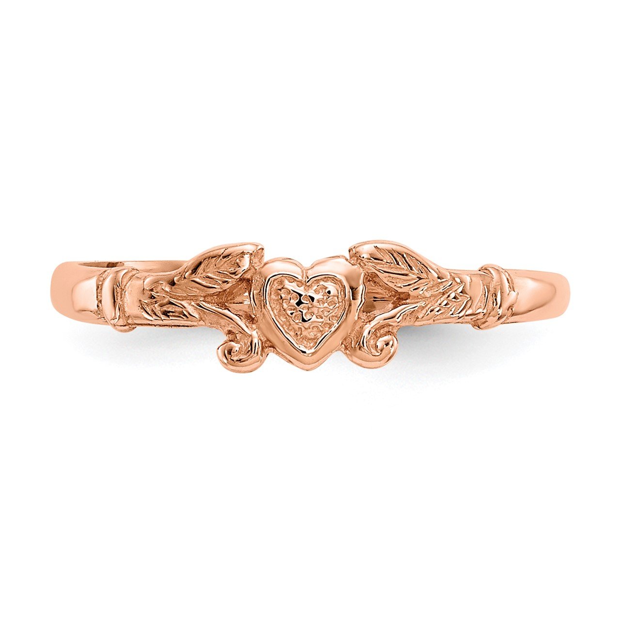 14K Rose Gold Textured Mini Heart Baby Ring-4