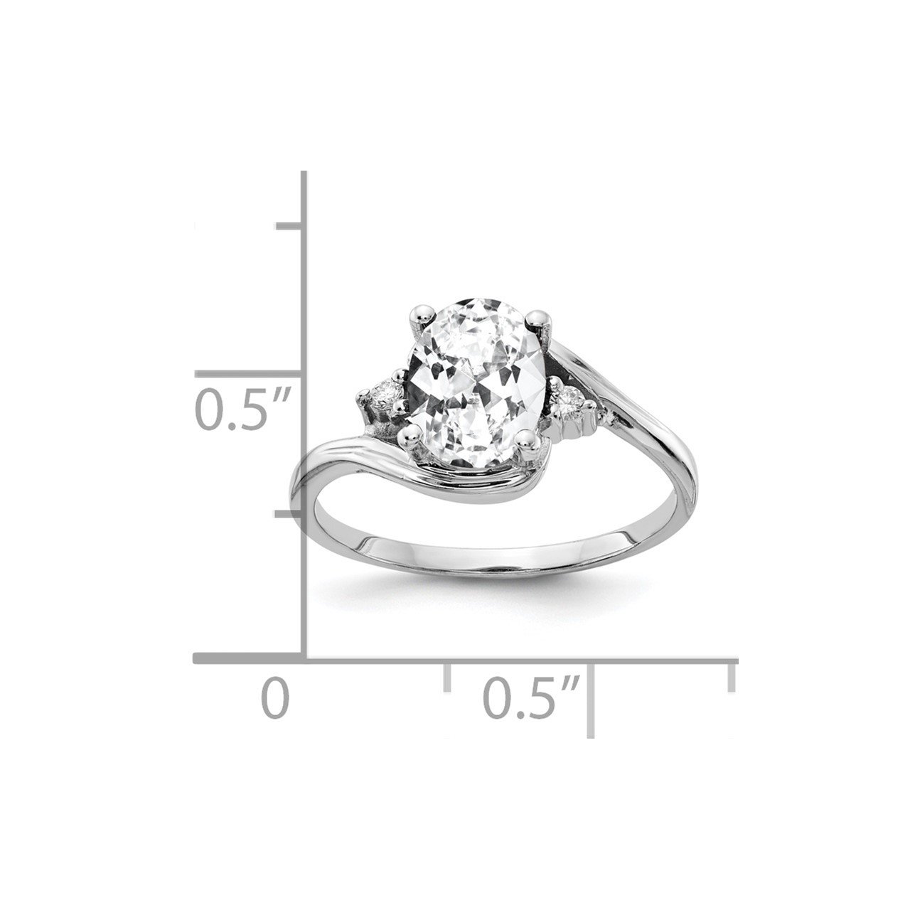 14k White Gold 8x6mm Oval Cubic Zirconia AAA Diamond Ring-1