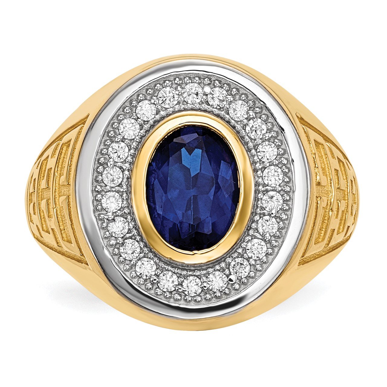 14k with Rhodium CZ and Oval Blue CZ Mens Ring-2