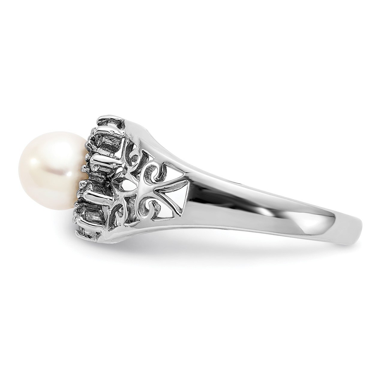 14k White Gold 6mm FW Cultured Pearl VS Diamond ring-2