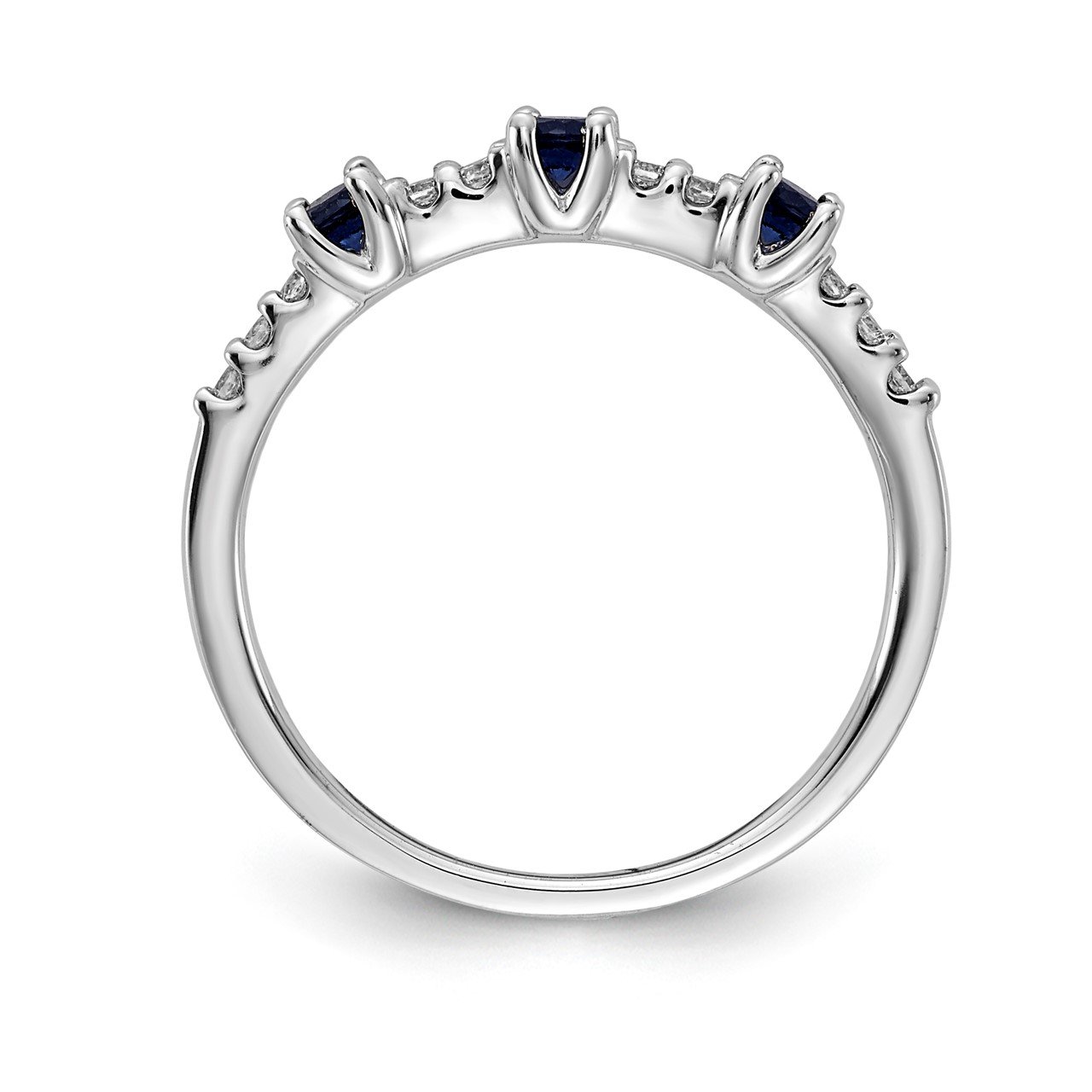 14k White Gold Diamond and Sapphire 3-Stone Ring-1
