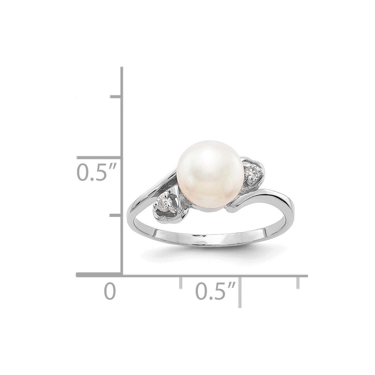14k White Gold 7mm FW Cultured Pearl AA Diamond ring-1