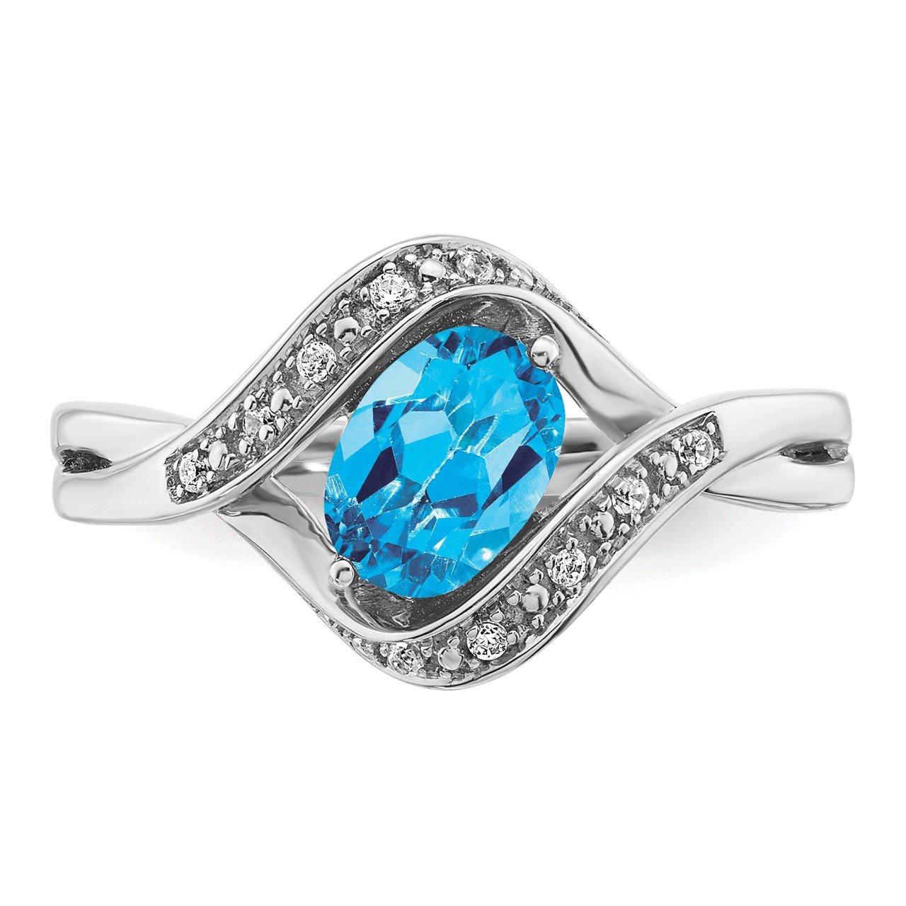 14k White Gold Oval Blue Topaz and Diamond Ring-3