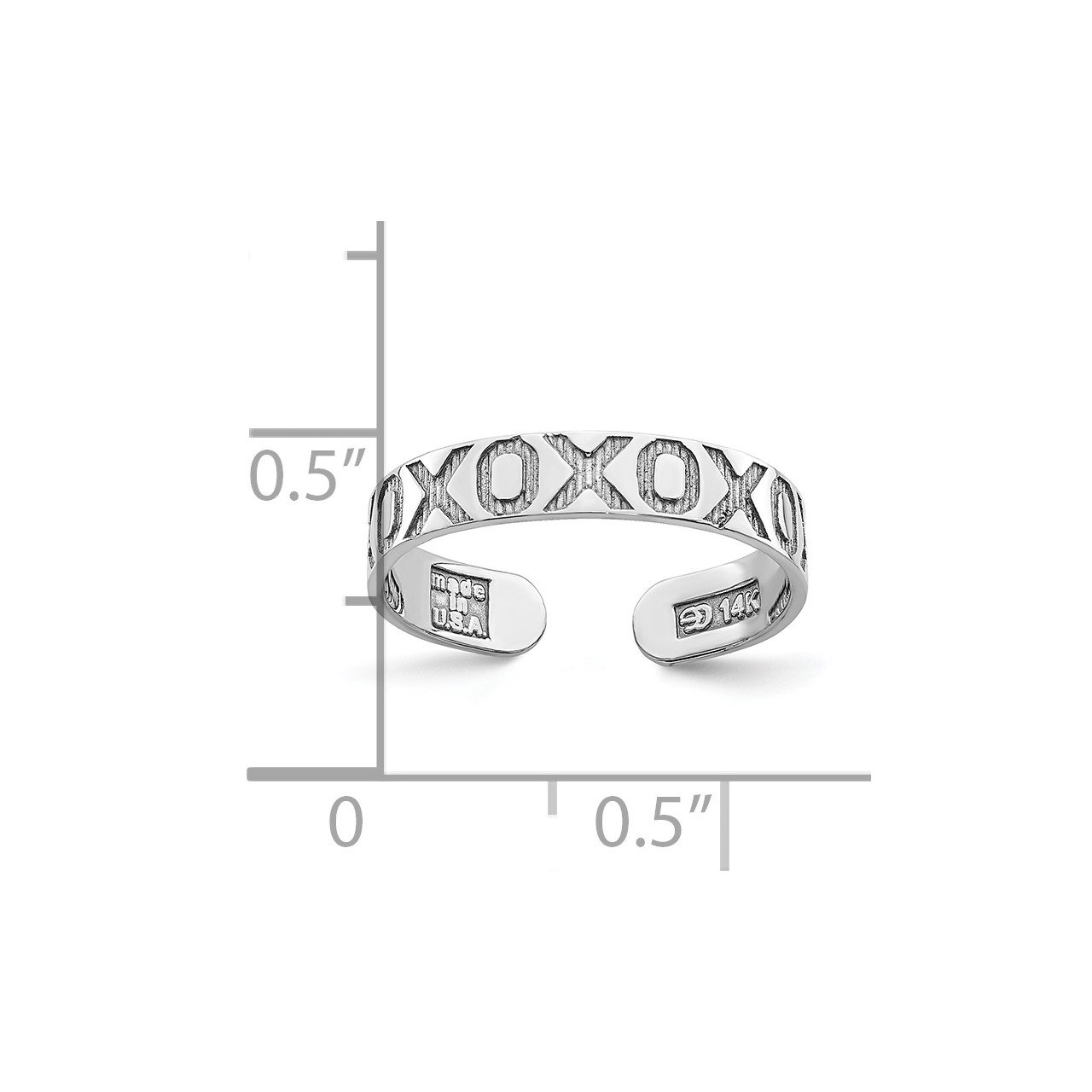 14K White Gold X and O Pattern Toe Ring-3