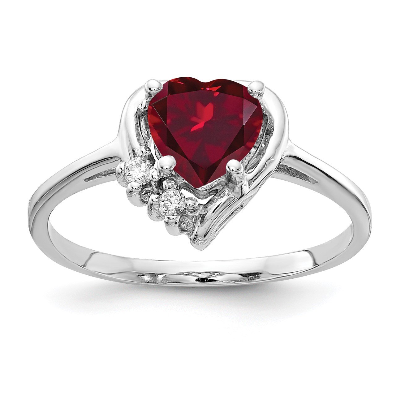 14k White Gold 6mm Heart Created Ruby AAA Diamond ring