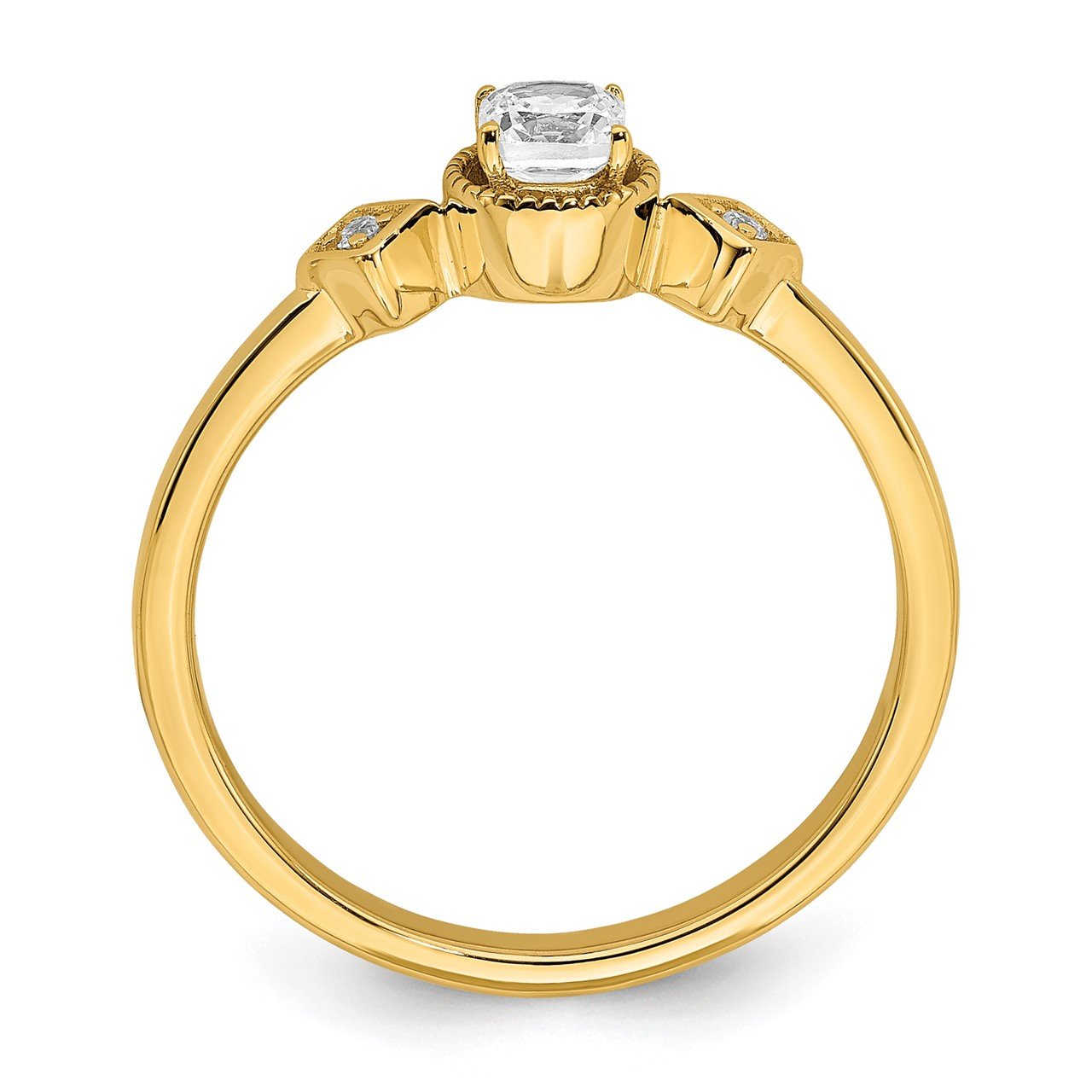 14k Polish Petite Beaded Edge Cushion Complete Dia Ring-1