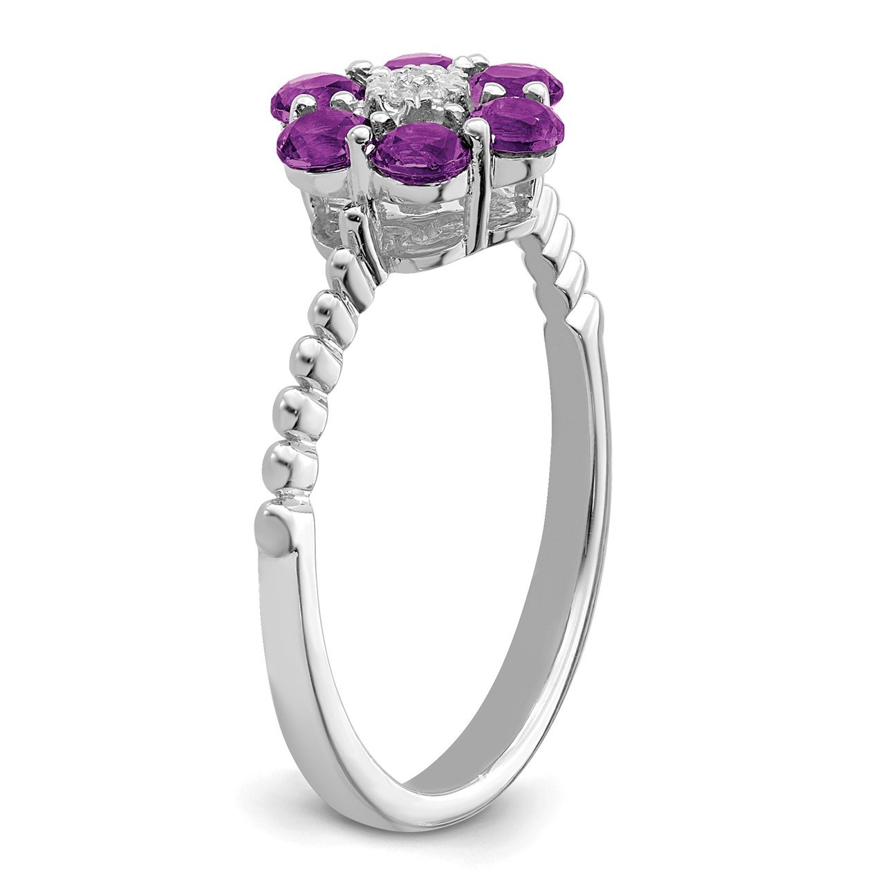 14k White Gold Amethyst and Diamond Floral Ring-6