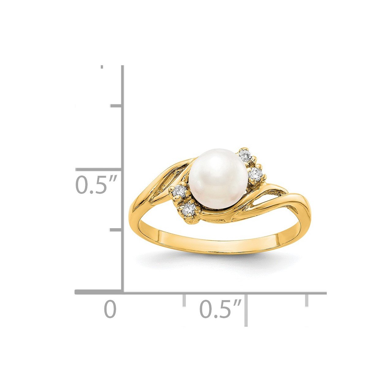 14k Gold 6mm FW Cultured Pearl A Diamond ring-2