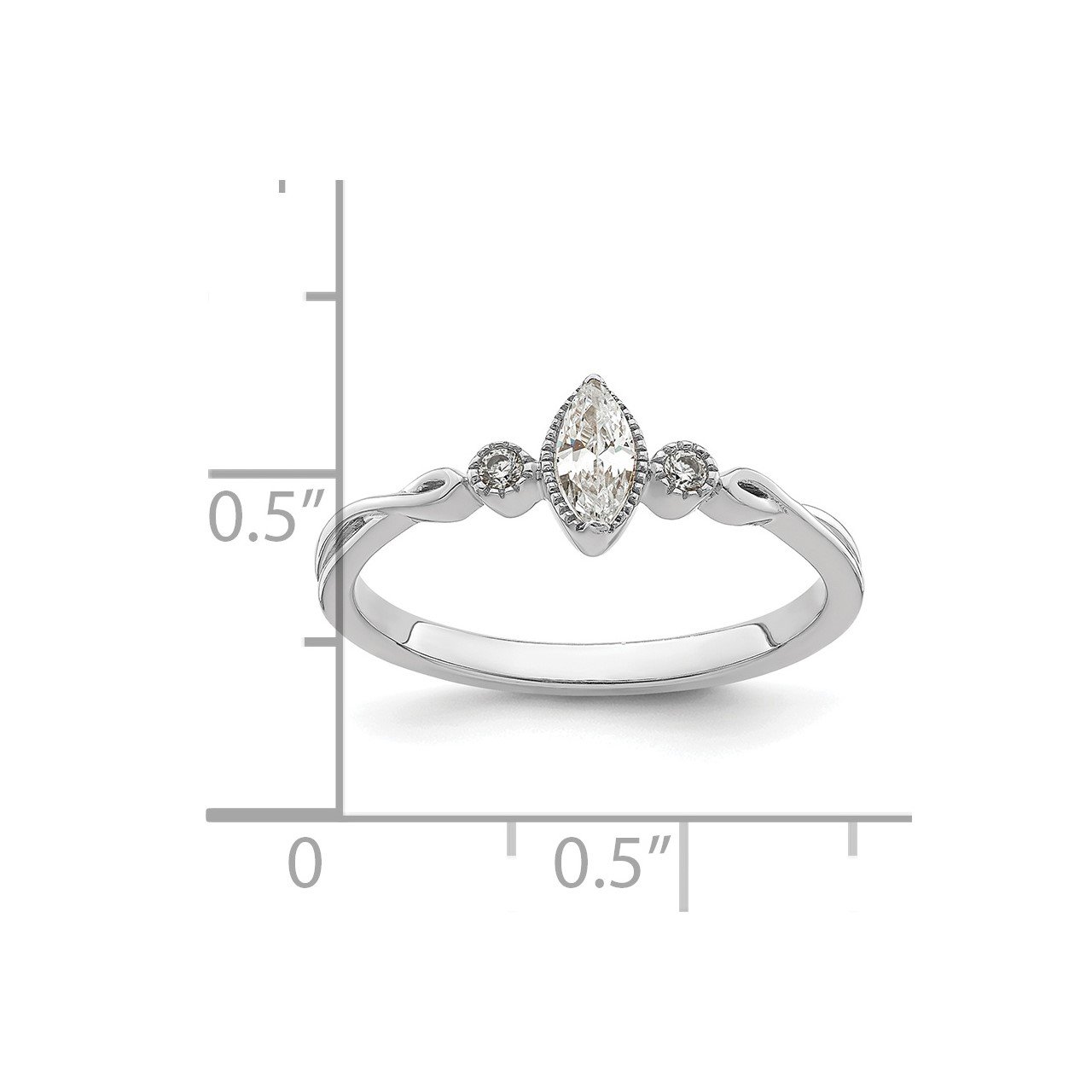 14k White Polish Petite Beaded Edge Marquise Complete Dia Ring-6