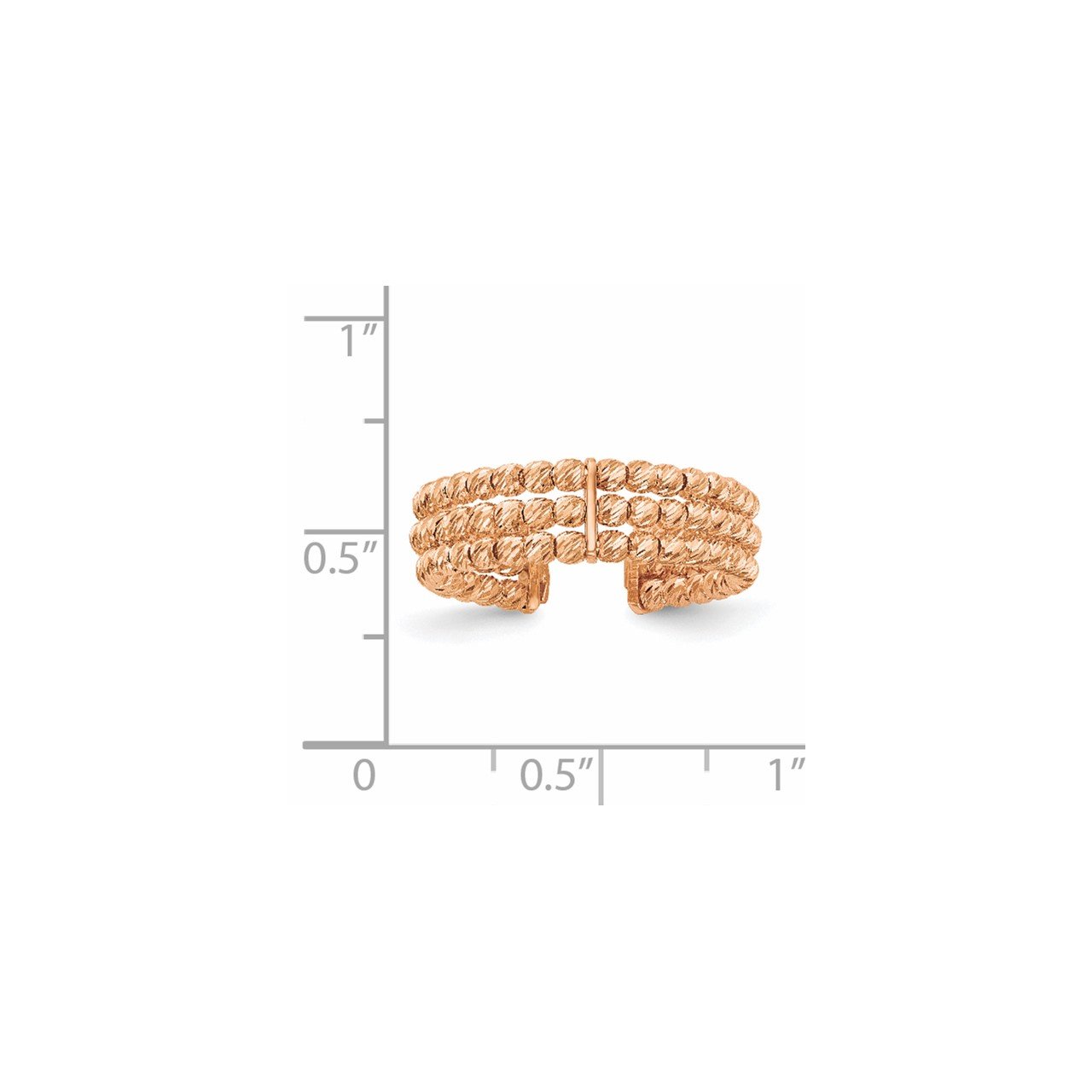 Leslie's 14K Rose Gold Polished D/C 3 Band Beaded Adjustable Ring-5