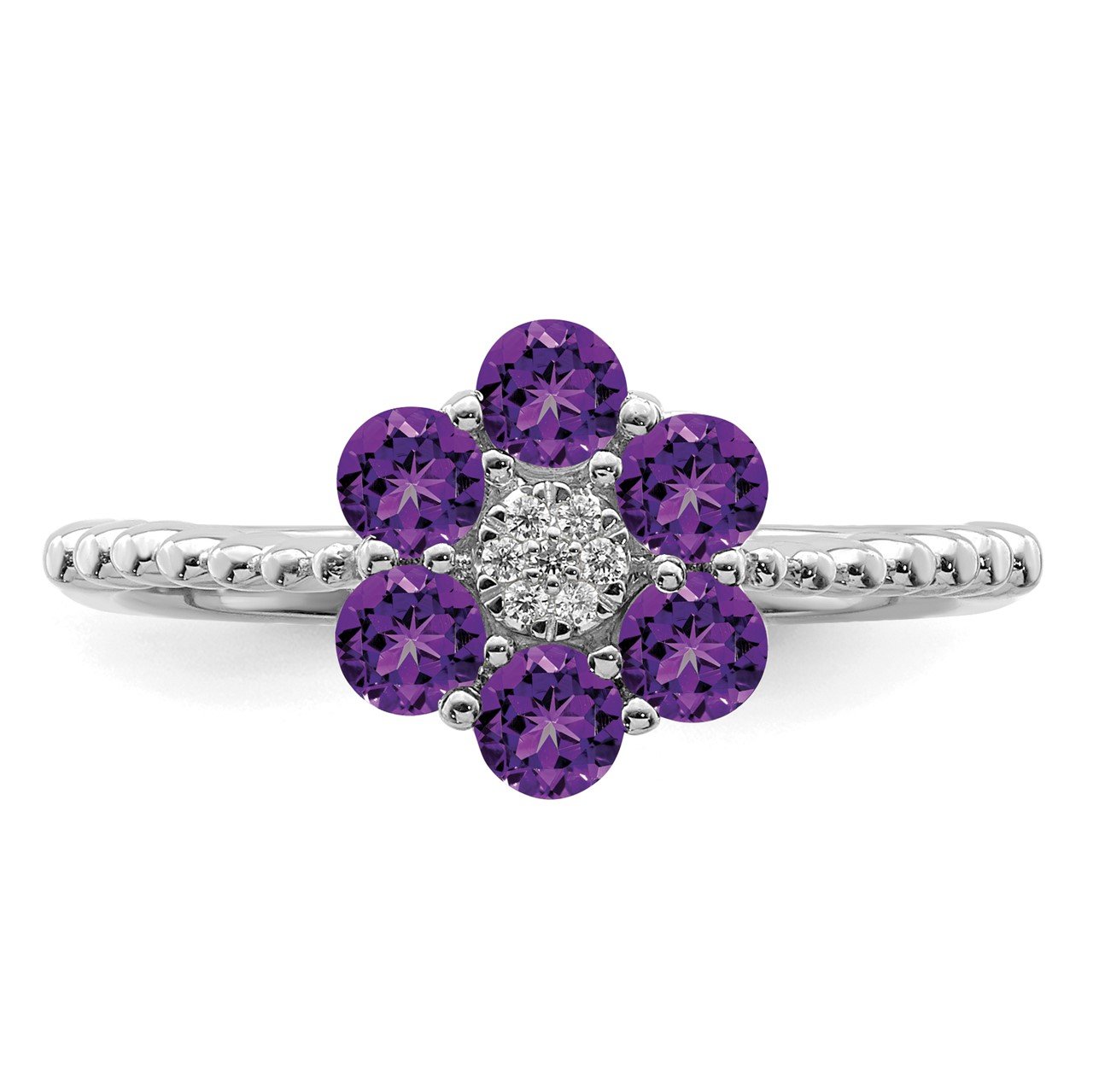 14k White Gold Amethyst and Diamond Floral Ring-4