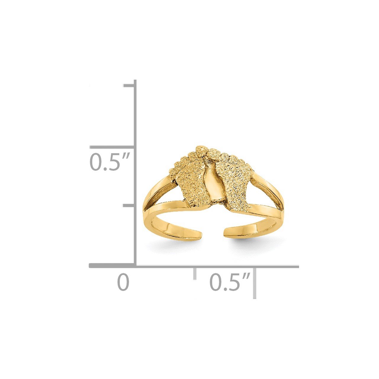 14k Diamond-cut and Sandblasted Foot Print Toe Ring-2