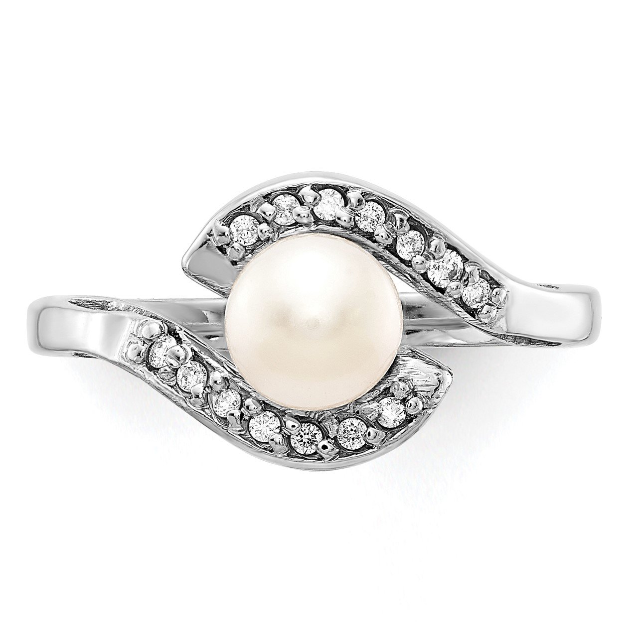 14k White Gold 5.5mm FW Cultured Pearl AA Diamond ring-3