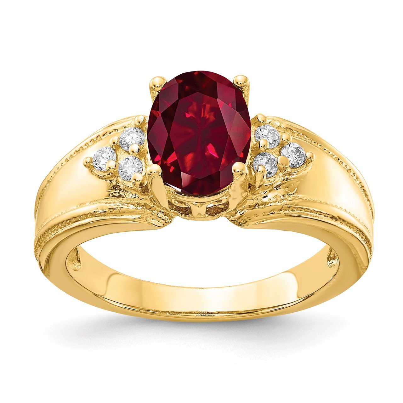 14k 8x6mm Oval Created Ruby AA Diamond ring | The Gold Store