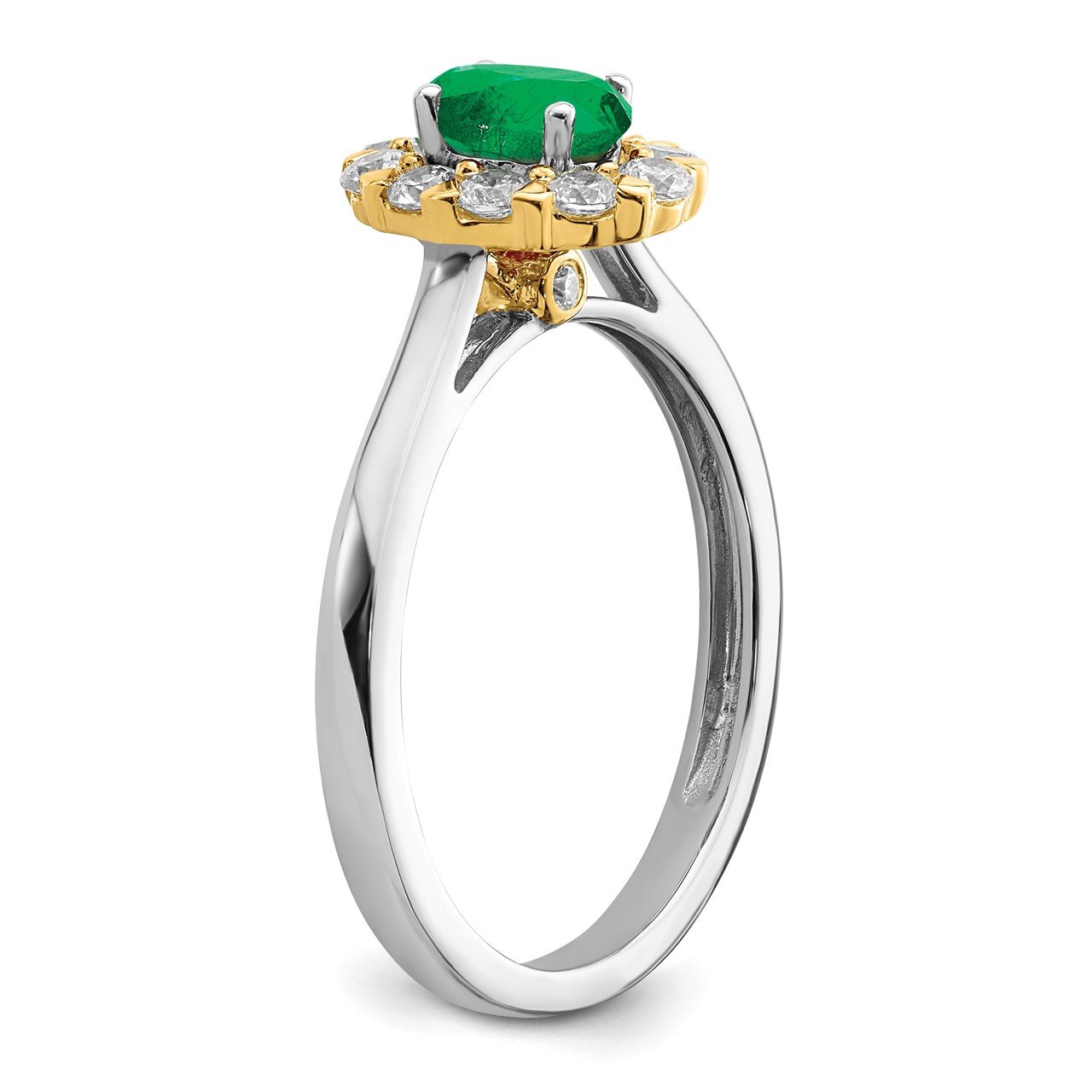 14k Two-tone Emerald and Diamond Halo Ring-6