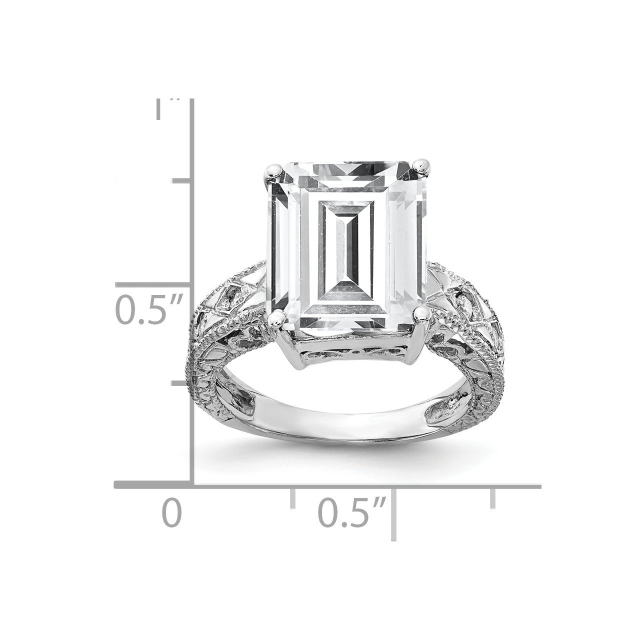 14k White Gold 12x10mm Emerald Cut Cubic Zirconia AAA Diamond Ring-1