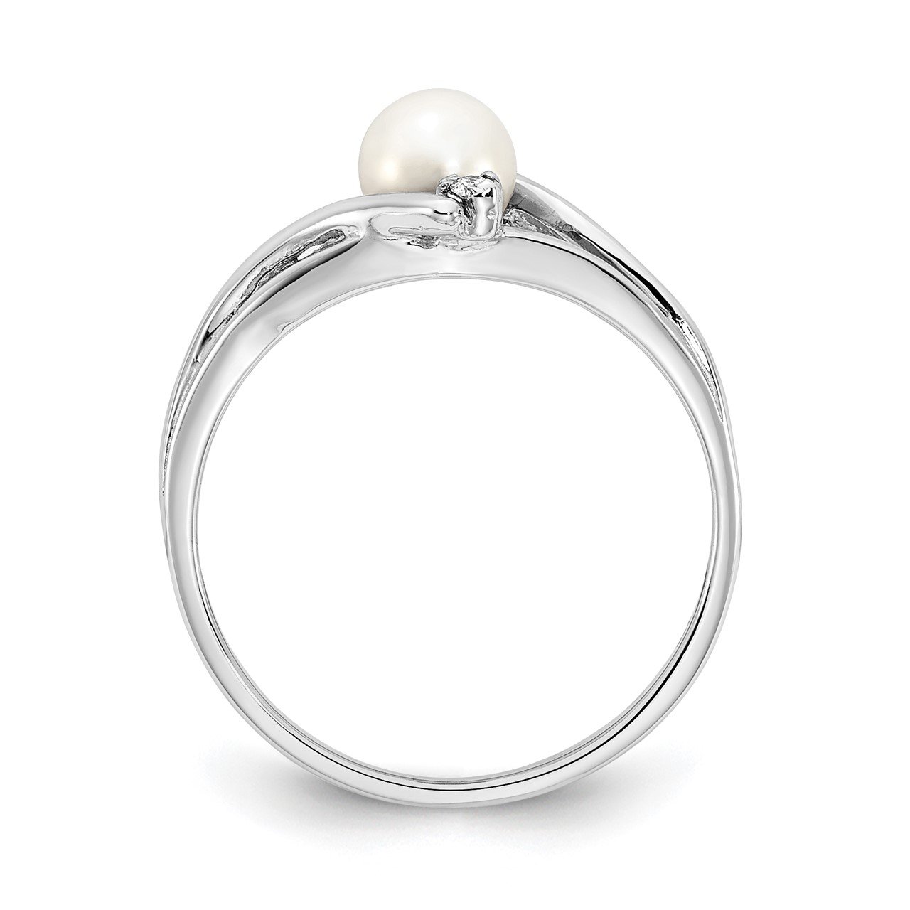 14k White Gold 5mm FW Cultured Pearl AAA Diamond ring-1