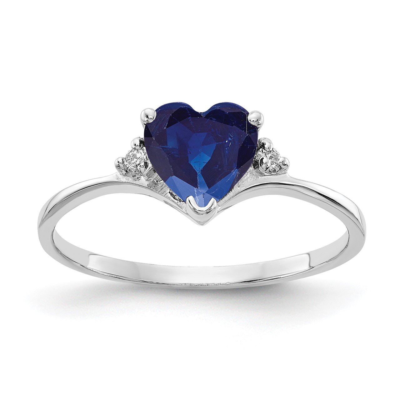 14k White Gold 6mm Heart Sapphire A Diamond ring | The Gold Store