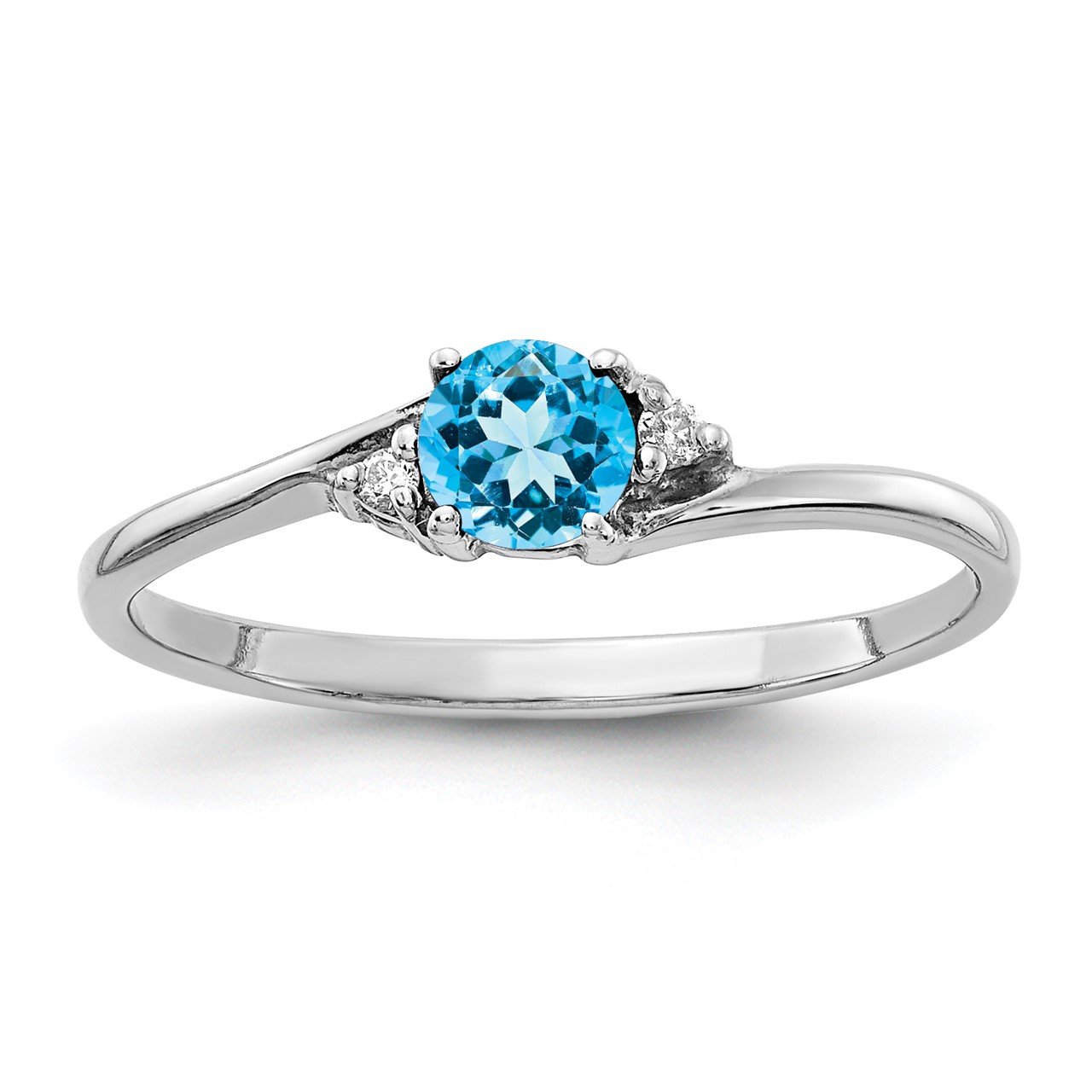 14k White Gold 4mm Blue Topaz A Diamond ring | The Gold Store