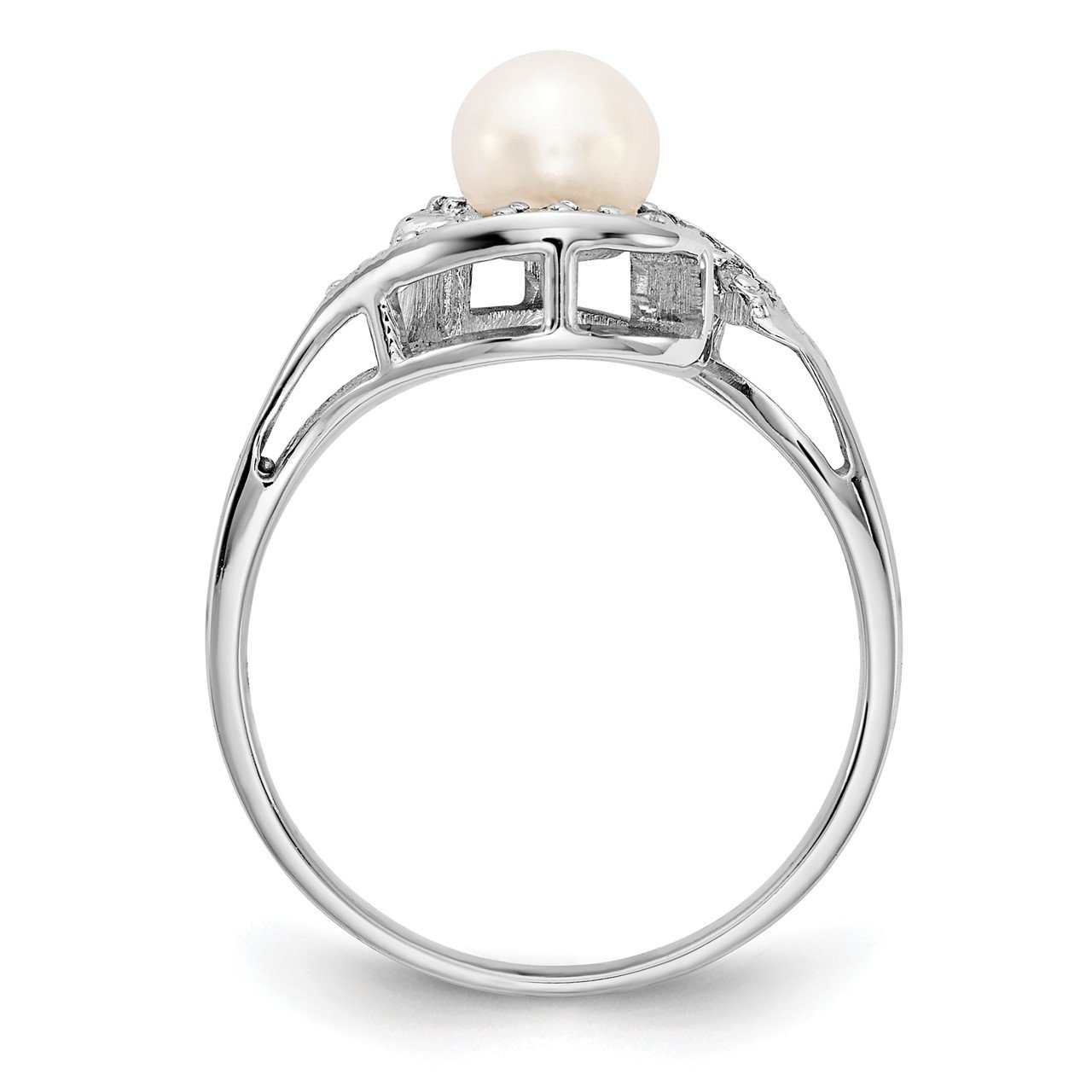 14k White Gold 5.5mm FW Cultured Pearl AA Diamond ring-1