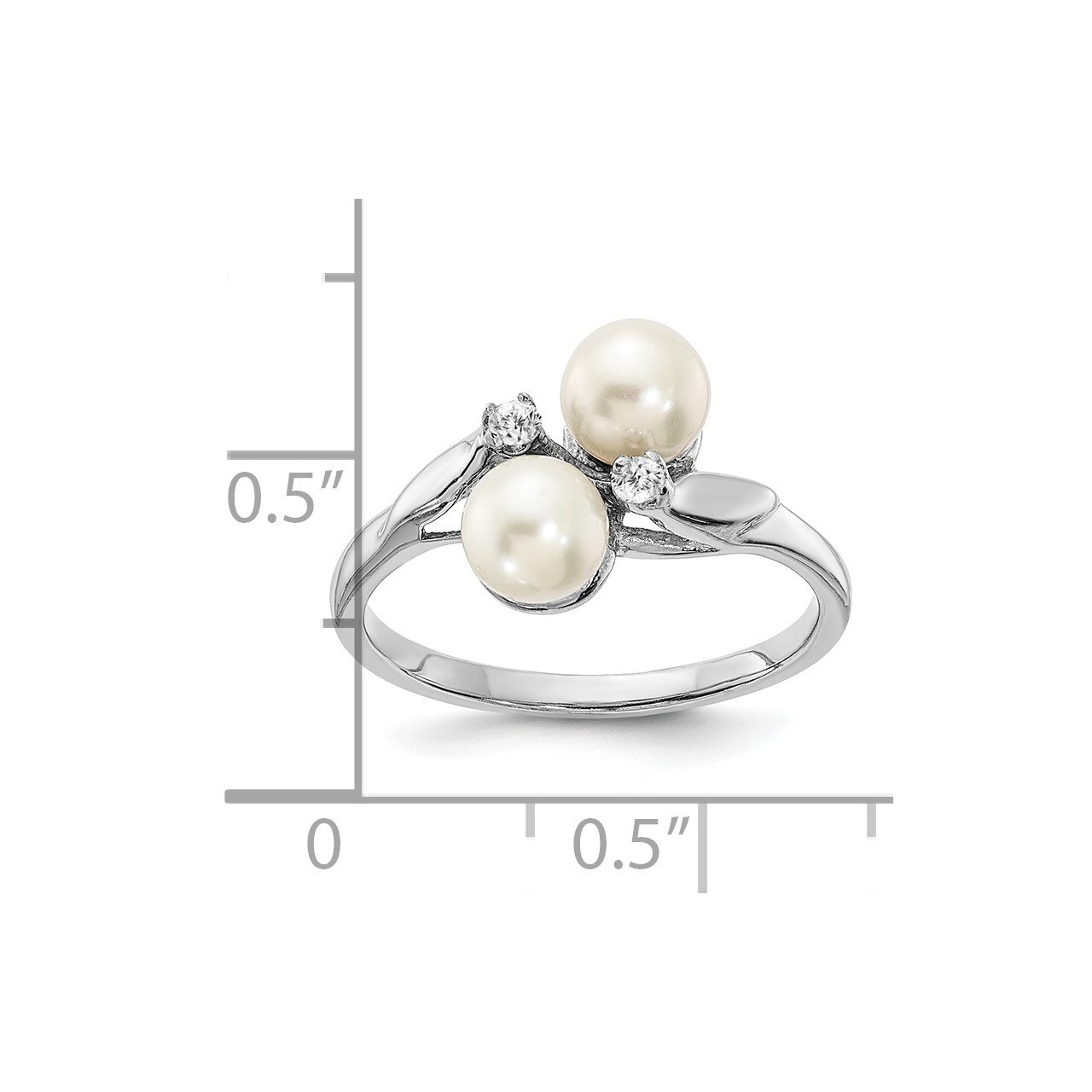14k White Gold 5mm FW Cultured Pearl AAA Diamond ring-2