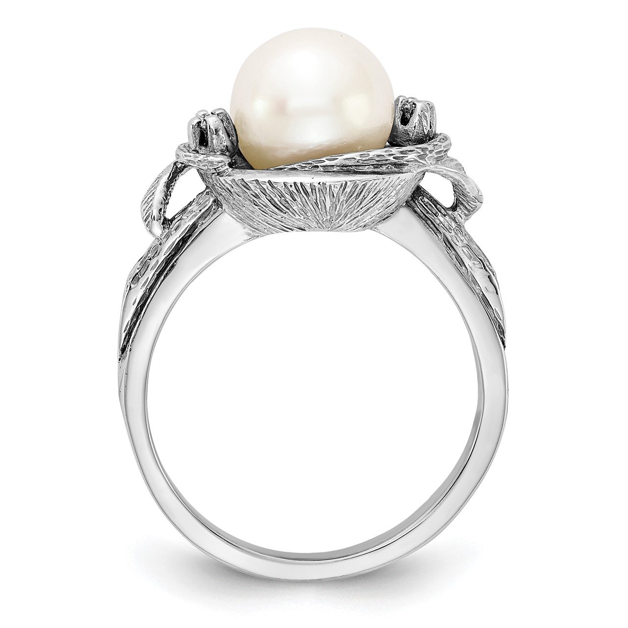 14k White Gold 7.5mm FW Cultured Pearl AA Diamond ring-1
