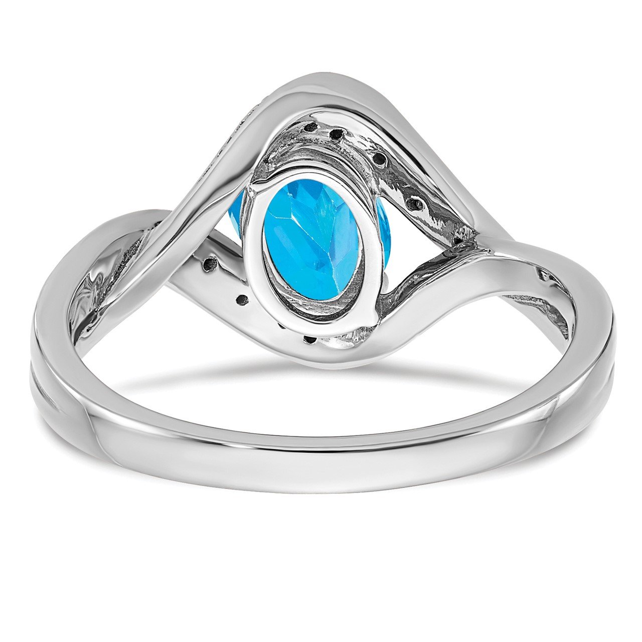 14k White Gold Oval Blue Topaz and Diamond Ring-4