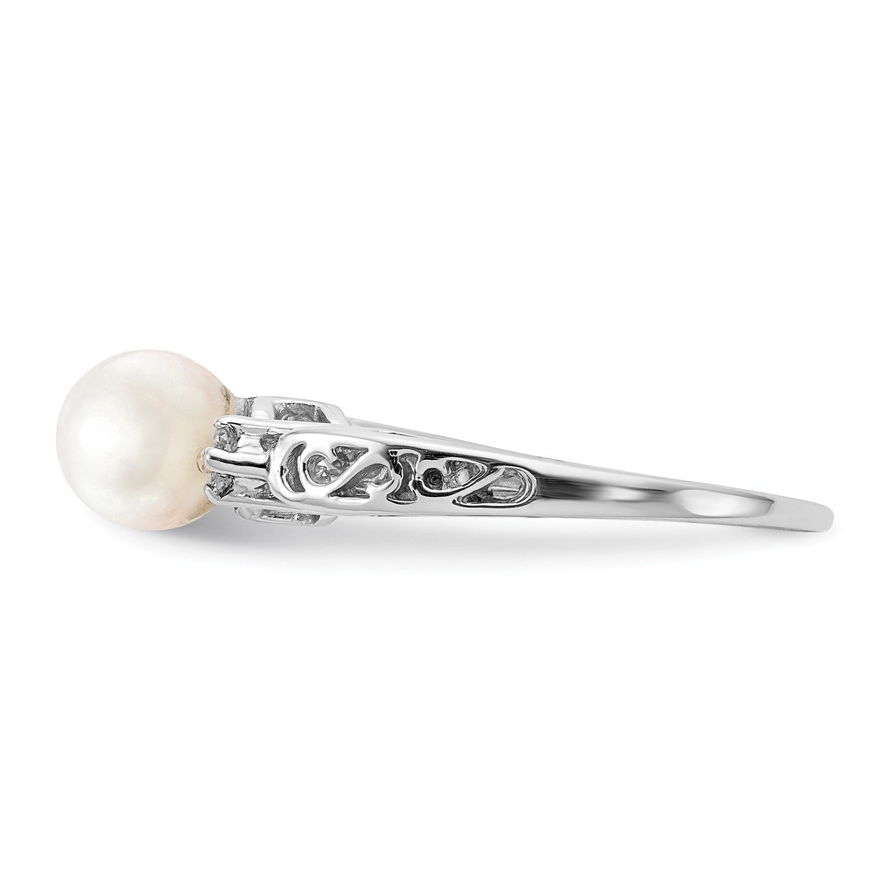 14k White Gold 6mm FW Cultured Pearl/AA Diamond Polished Ring-2