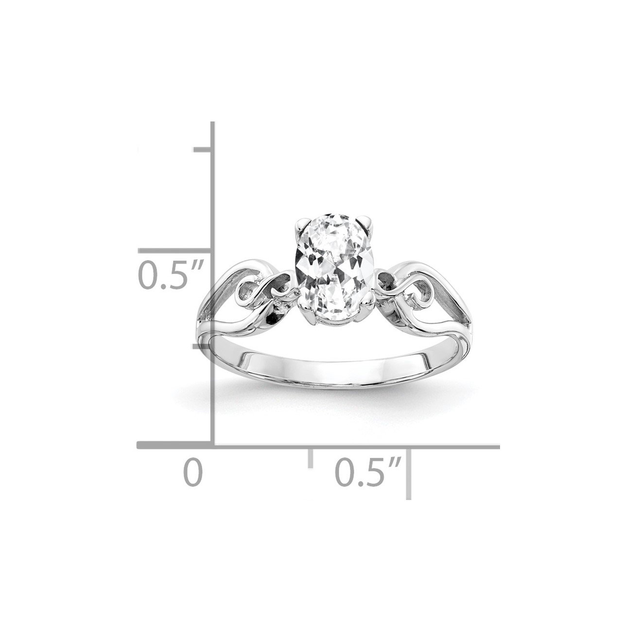 14k White Gold 8x6mm Oval Cubic Zirconia Ring-1
