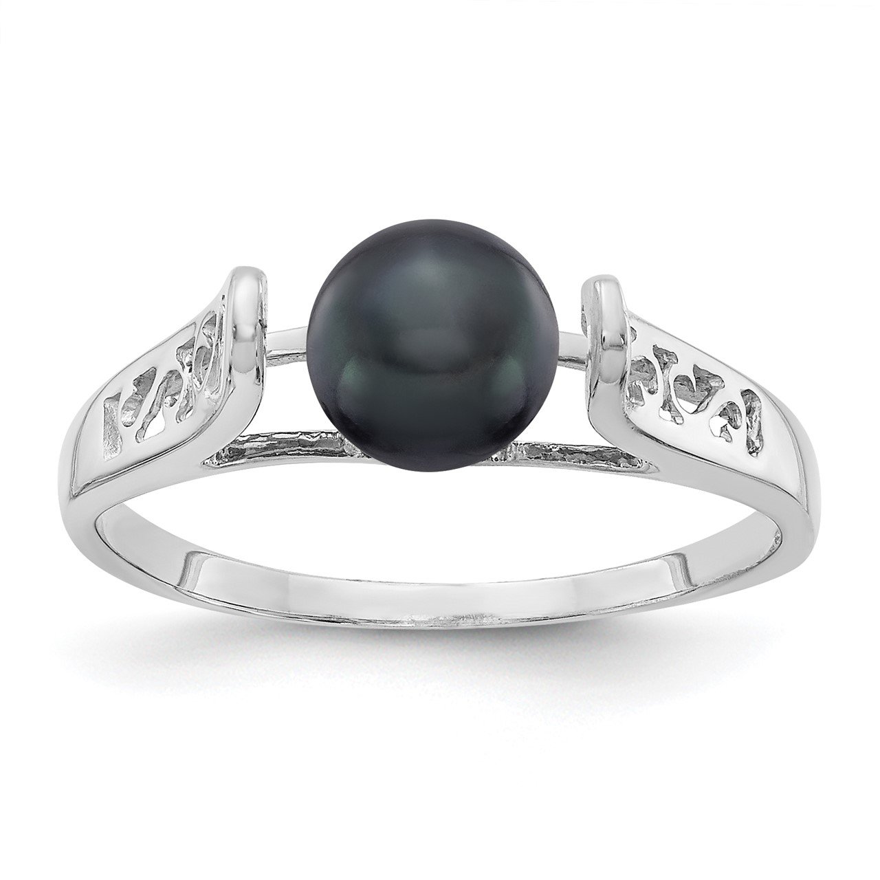 14k White Gold 6mm Black FW Cultured Pearl ring