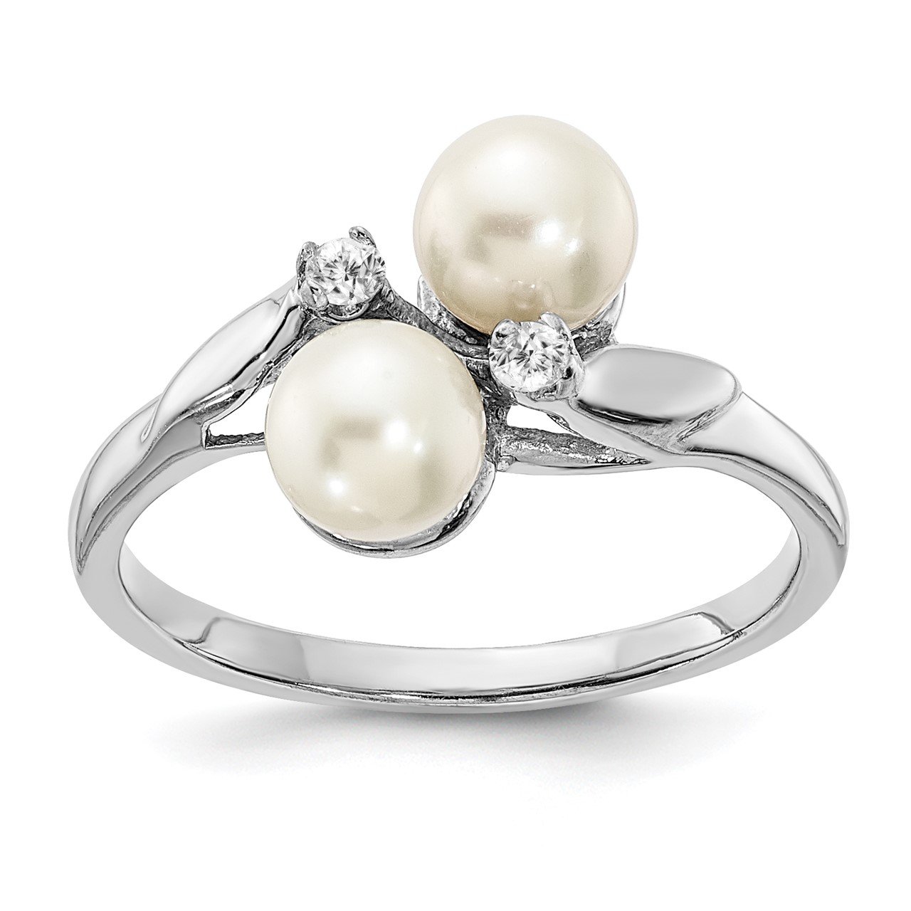 14k White Gold 5mm FW Cultured Pearl AAA Diamond ring