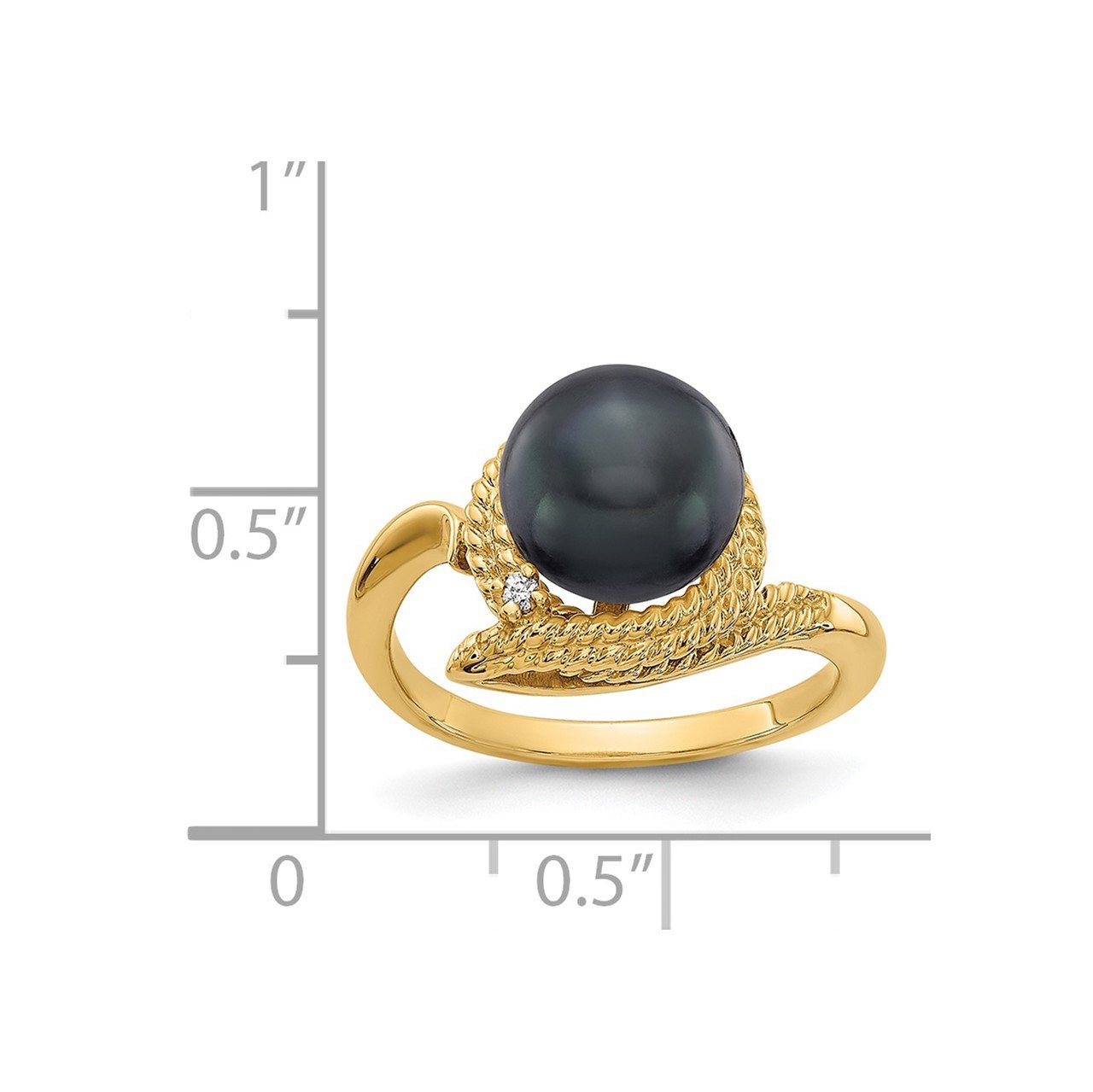 14k 8.5mm Black FW Cultured Pearl A Diamond ring-1