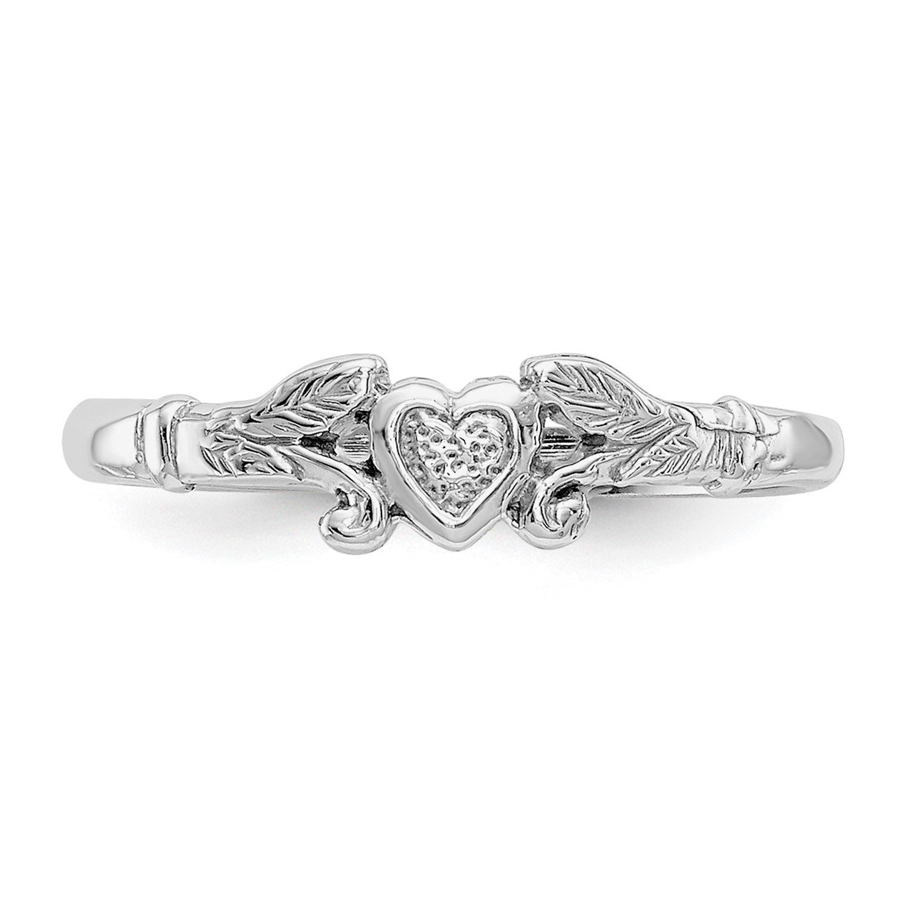 14K White Gold Textured Mini Heart Baby Ring-4